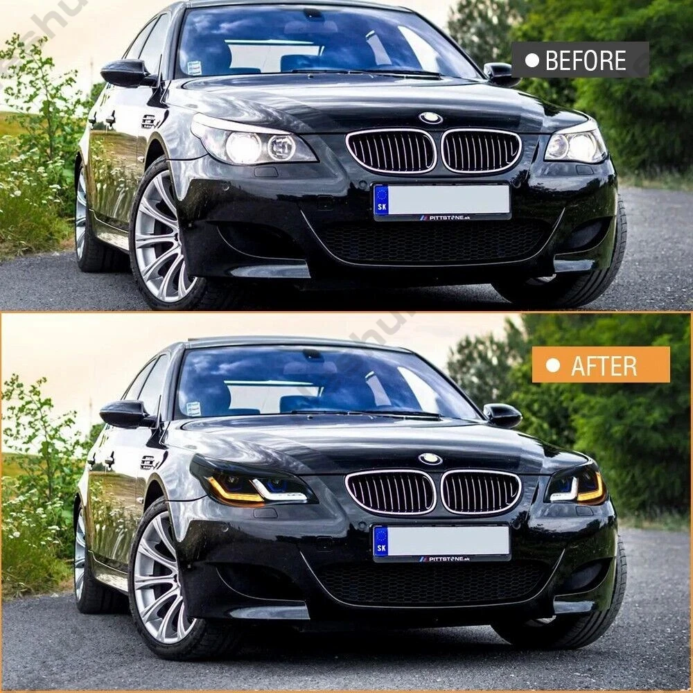 Pair LED Headlights For 2003-2010 BMW E60 E61 M5 5-Series 525i 528i 530i 540i Headlight Front Lights Turn Signal DRL Head Lamp