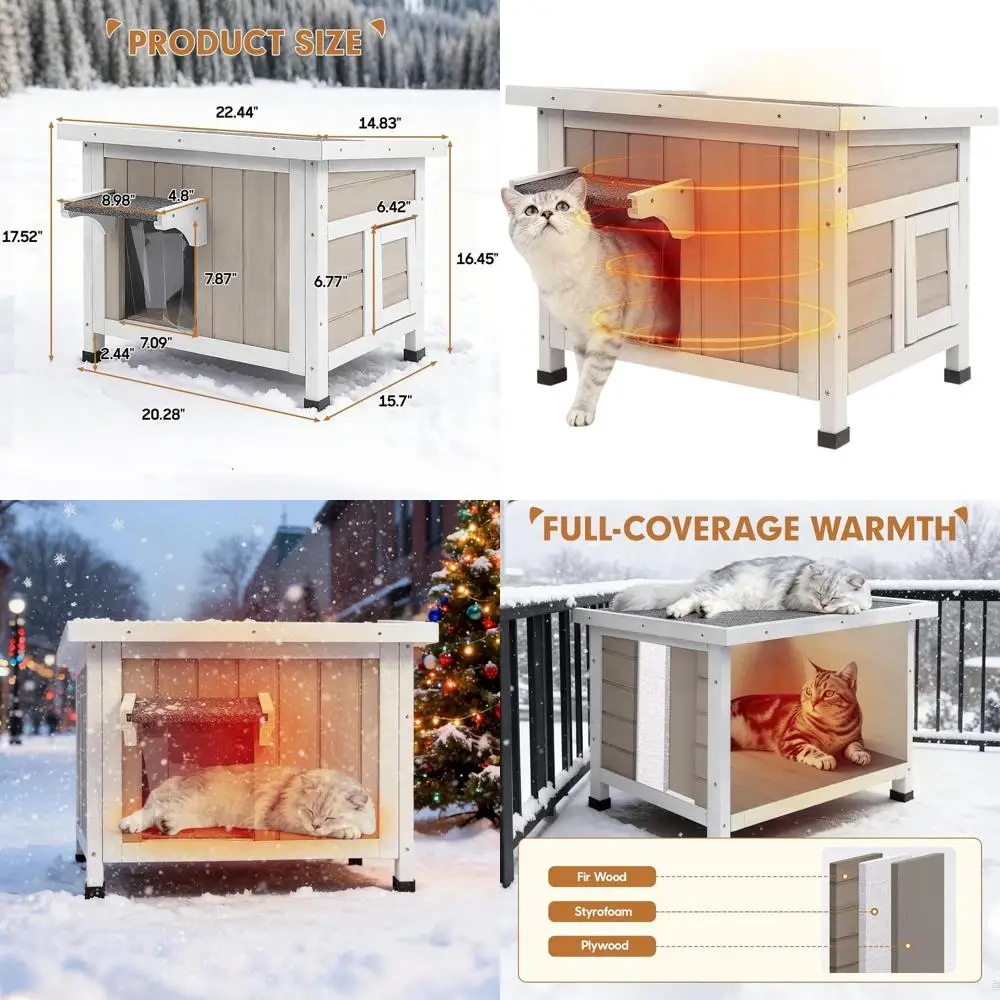 

Всепогодный утепленный домик для кошек с приподнятым основанием для защиты от зимних условий на улице