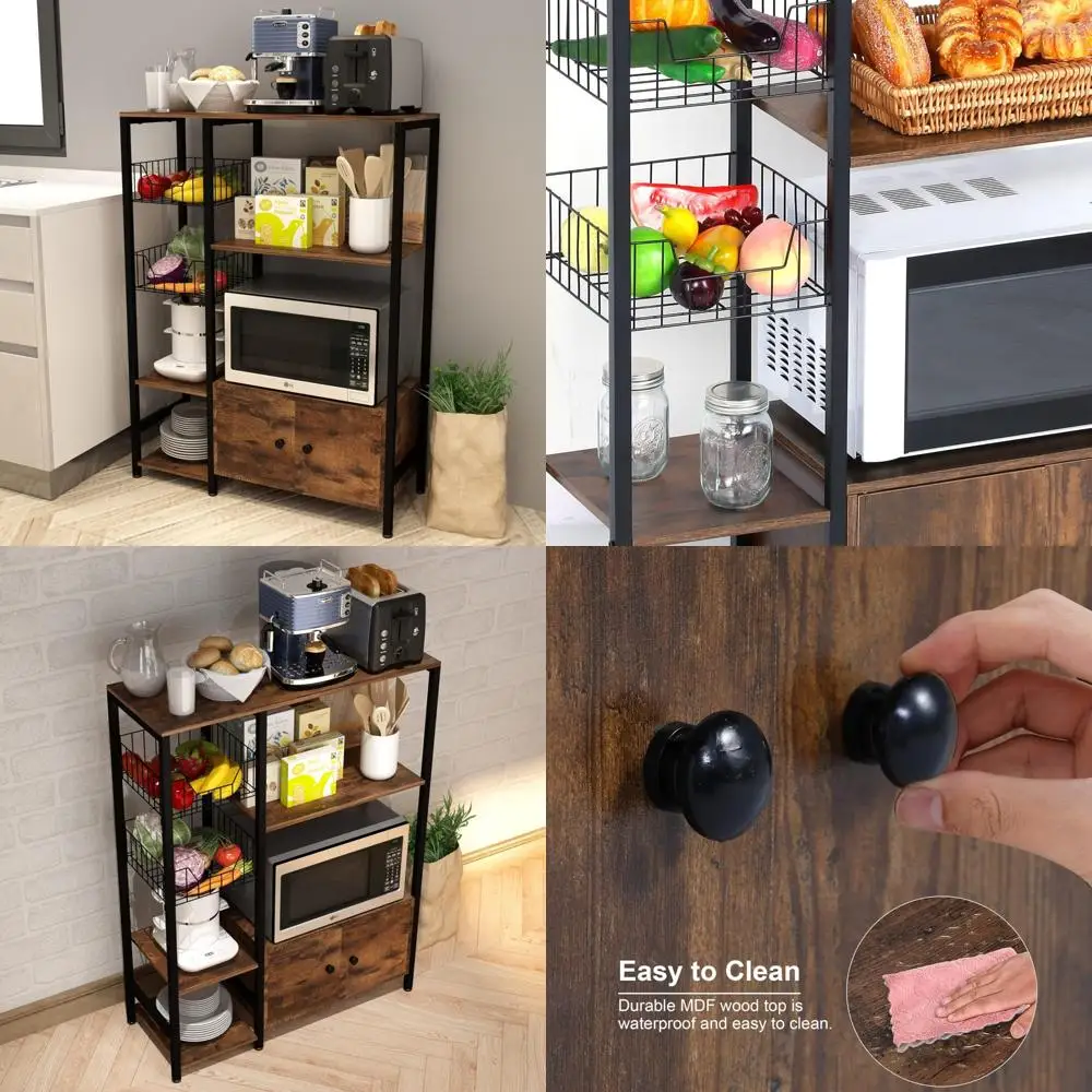 

Kitchen Bakers Rack 5-Tier with Microwave Stand and Utility Storage Shelves - Freestanding Organizer for Maximum Space Efficienc