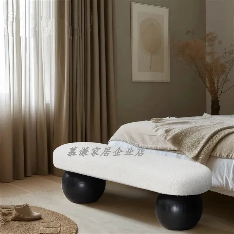 Solid wood fabric bench living room sofa stool bedroom medieval bedside stool cloakroom rest shoe changing stool