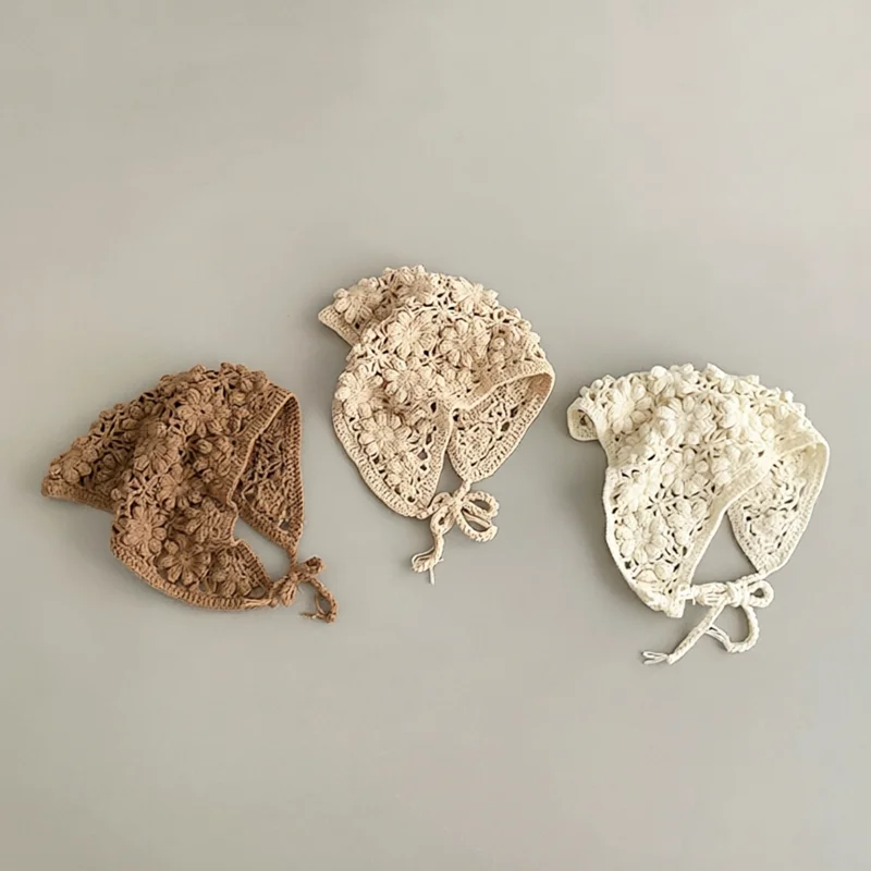 

Girls Headband Floral Hollow Headwrap for Children Knitted Triangle Turban Handmade Hair Accessories Cute Women Elastic Band