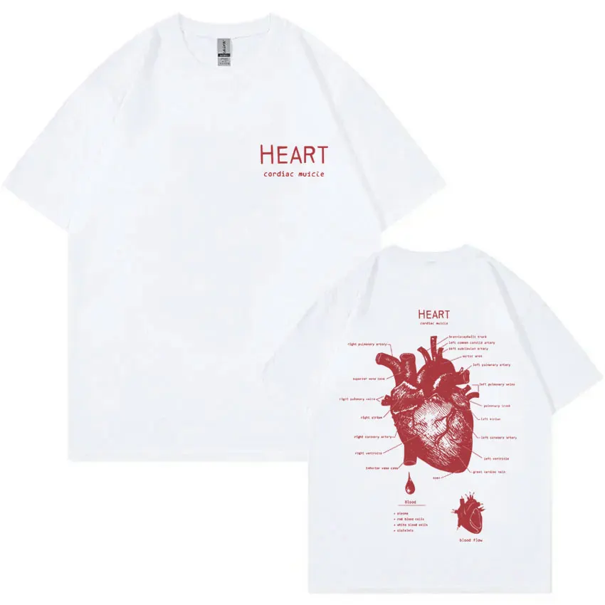 

Heart Anatomy Graphic T-shirt Men Women Casual Vintage Cotton T Shirts Men's Oversized Short Sleeve T-shirts Funny Streetwear