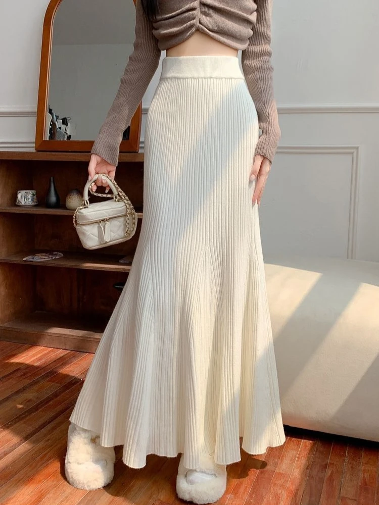 Skirts Women Fashion Temperament Chic Trumpet Simple Korean Style Comfortable Simple All-match Pure Color Casual Feminine Soft