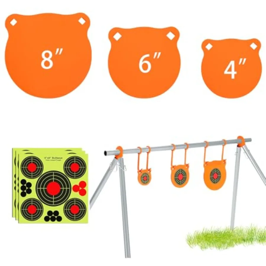 

AR500 Steel Target Combo Set with 3 8 Gong Target Hanging Kit for Outdoor Use Includes 10 Pcs Paper Targets Complete Setup Comp