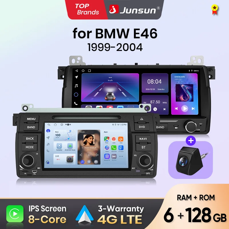 Junsun 7" 10.26" bezprzewodowe radio samochodowe z funkcją CarPlay i Android Auto do BMW E46 M3 318 320 325 330 335, multimedialne, bezprzewodowe Apple CarPlay, inteligentne systemy, ekran dotykowy