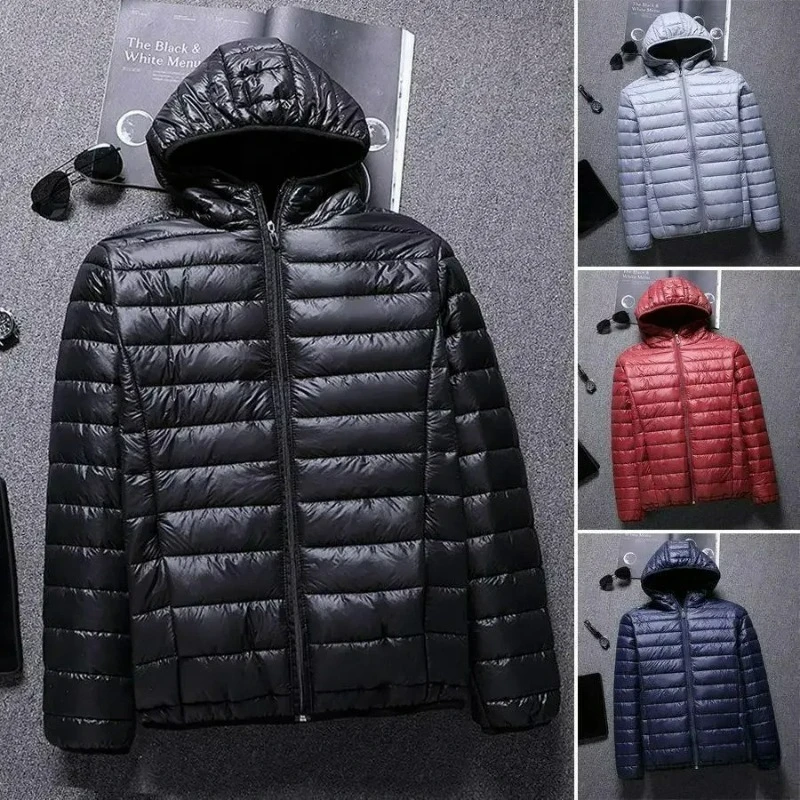Autumn/winter Men's Lightweight Down Cotton Jacket Cropped Stand Collar Hooded Youth Casual Style Blazer Slim Fit
