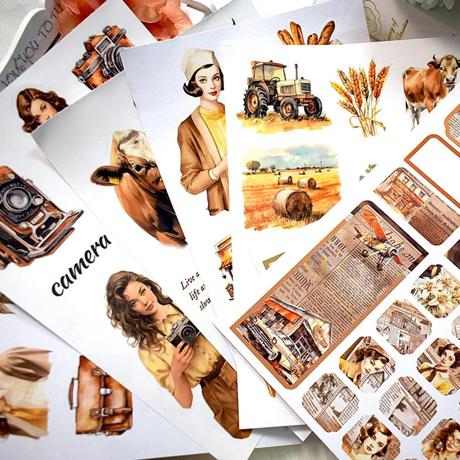 20Sheets Coffee Girl Sticker Book Vintage Aesthetic Decorative PET Washi Stickers Material Paper for Scrapbooking Journal Diary