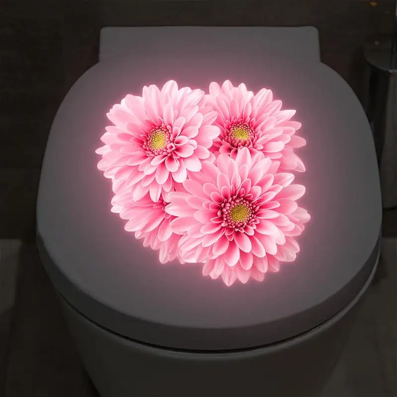 Bathroom Luminous Toilet Sticker Night Light Pink Chrysanthemum Toilet Seat Cover Sticker Self-Adhesive Beautify Home Decor