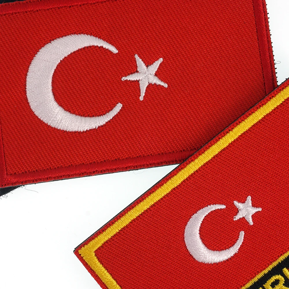 5/1 Pieces Turkish Flag Embroidered Patch Turkey Hook & Loop Shoulder Badge Applique for Clothes