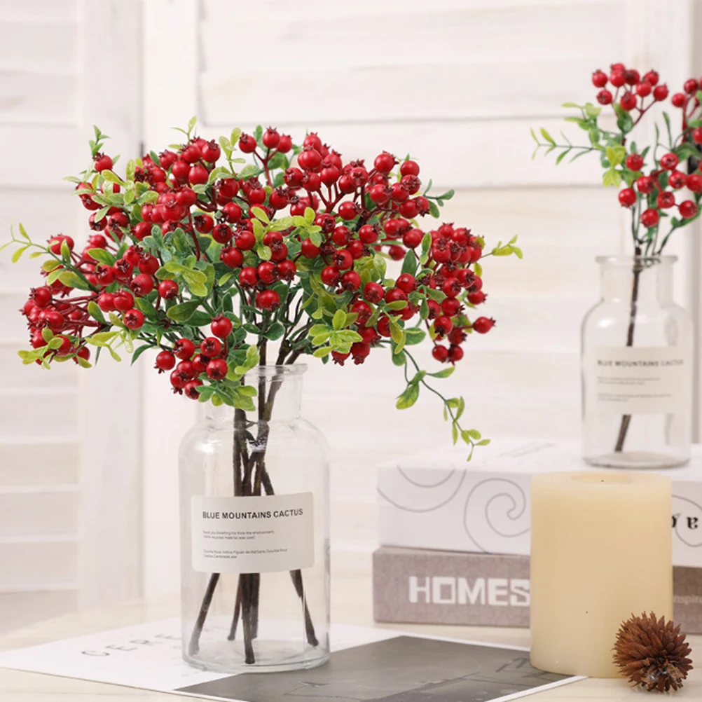 

2 Pcs Simulation Fruit Decoration Decorative Christmas Branches Flowers Artificial Table Holly Berry Picks Stems Twig
