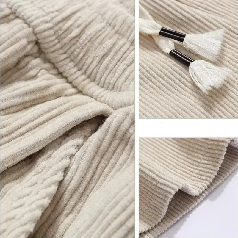 Japanese Corduroy Pants Men Autumn Loose Elastic Waist Solid Color Straight Pants Retro Casual Trousers for Men Baggy Pants
