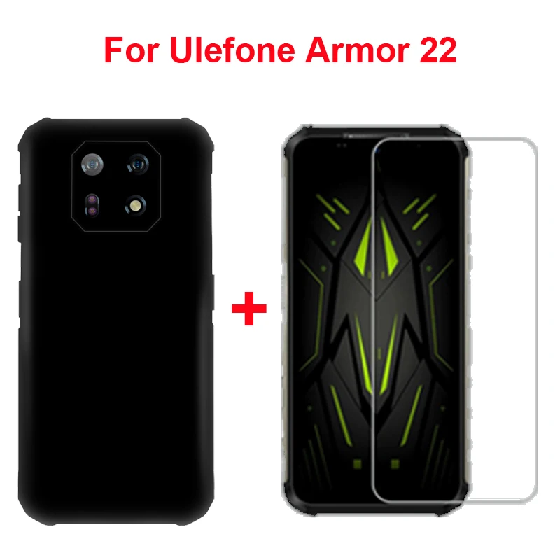 2 in 1 Tempered Glass For Ulefone Armor 22 Case Silicone Bumper Soft TPU Clear Phone Cover For Ulefone Armor 22 Screen Protector