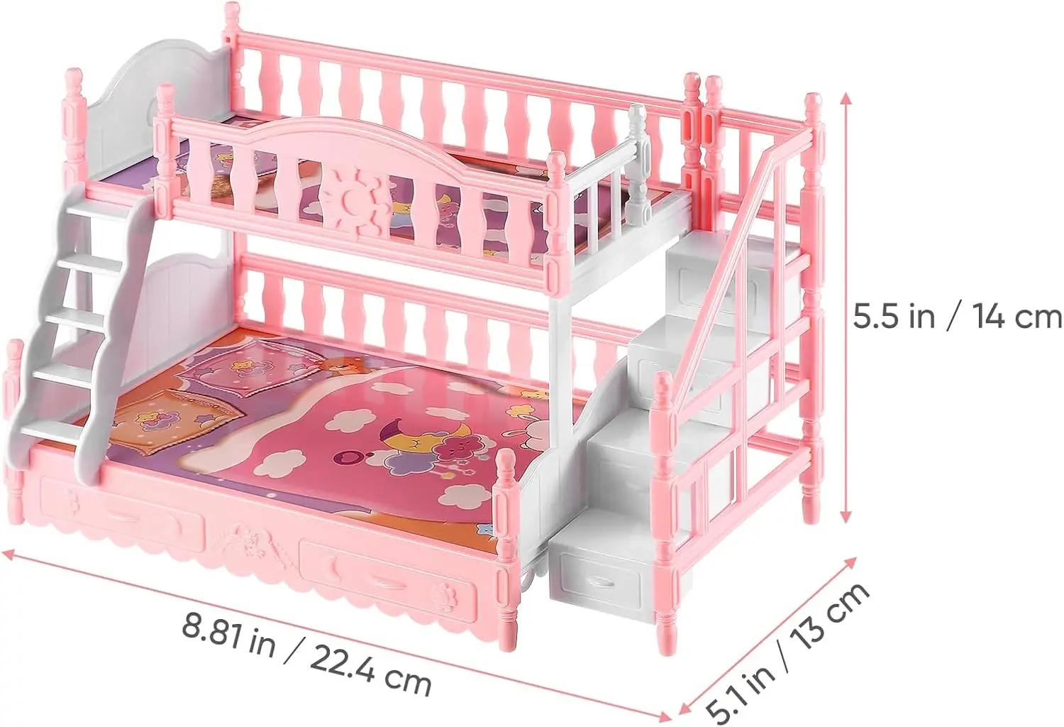 Dollhouse Mini Bed Miniatures Bunk Bed Small Double Bed Doll Bunk Bed with Ladder Dollhouse Furniture DIY Doll House Room Decor