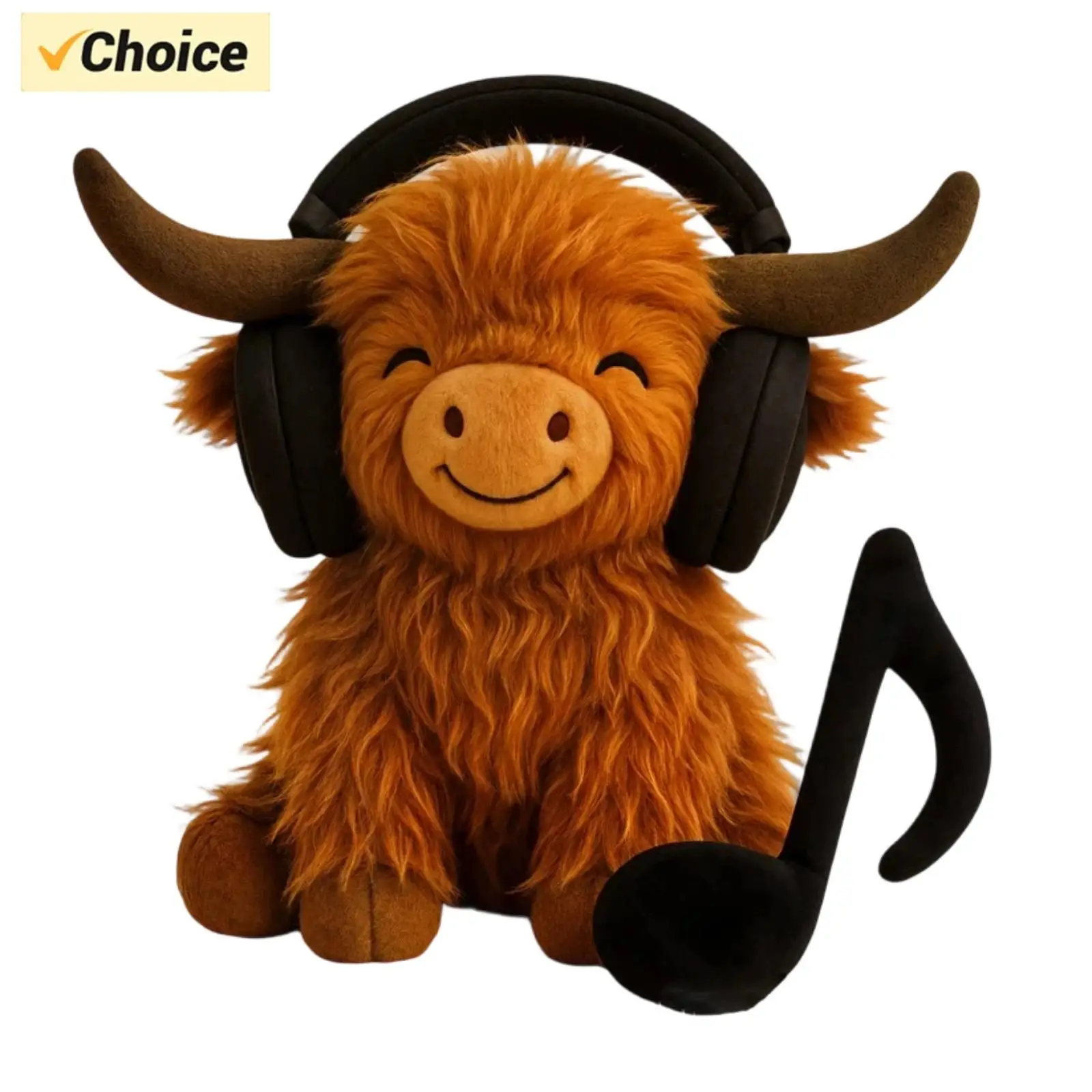 

Cute Plush Cow with Headphones & Musical Note, Soft Toy Gift for Kids, Plush Animal for Relaxation and Decoration