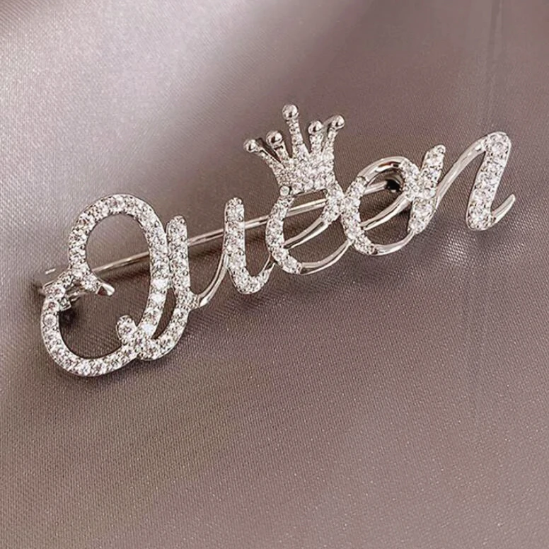 Fashion accessories diamond crown English letter Pin