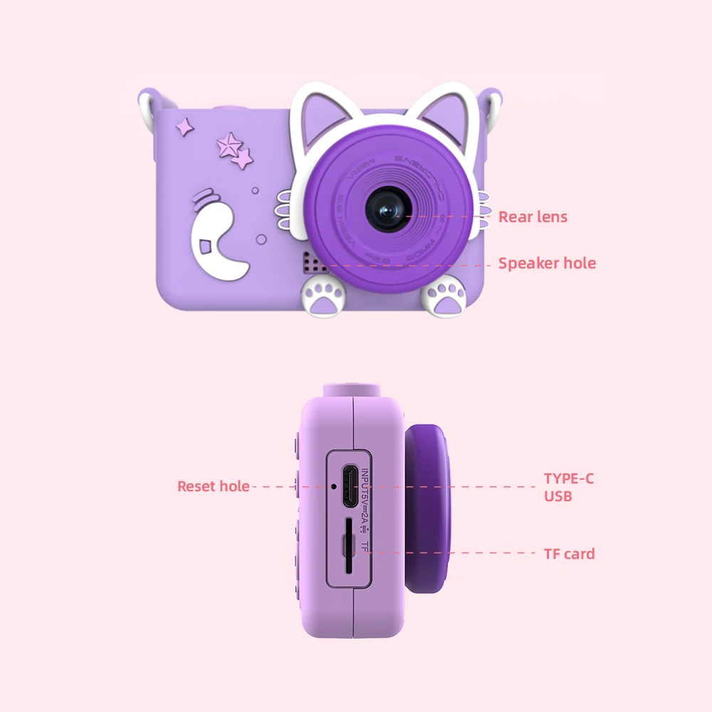 كاميرا رقمية للأطفال كاميرا مزدوجة كاميرا فيديو HD1080 شاشة 2.0 بوصة وحبل بطاقة SD 32G لهدية عيد ميلاد الأطفال/عيد الميلاد