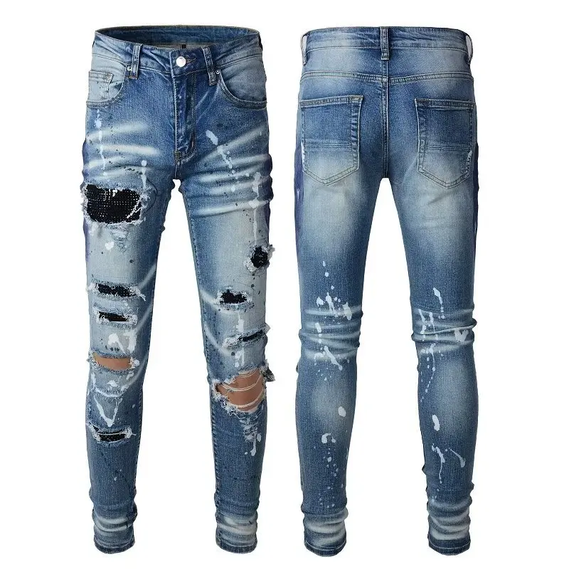 

new brand Men Jeans Badge Printed Coolguy Beggar Denim Long Pants Straight Pockets Hole Zipper Button blue jeans pant y2k jeans