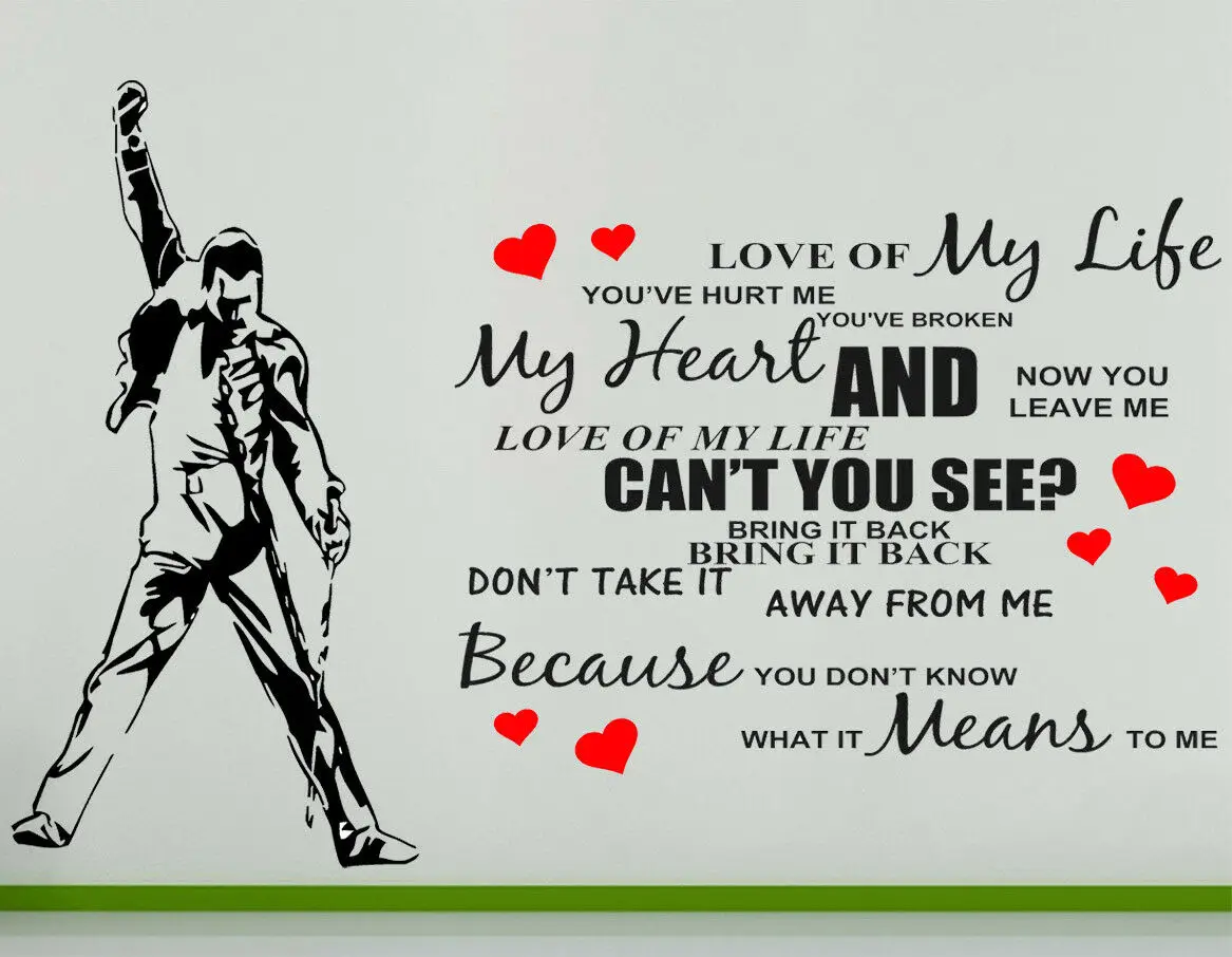 Freddie Mercury Queen Love Of My Life Music Song Decal Wall Art Sticker Freddy decor