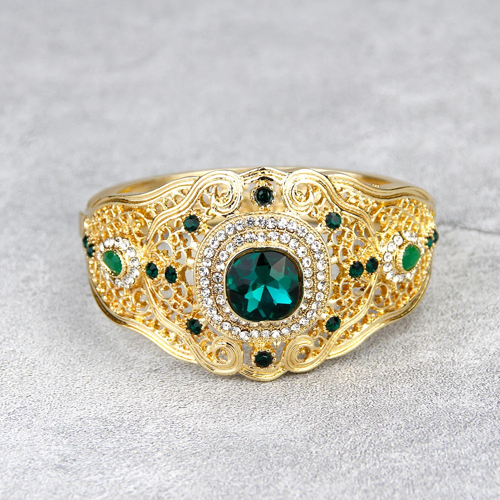 Sunspicems-Bracelet en cristal doré pour femme, bracelet manchette fleur, bijoux marocains, cadeau de patients africains, document