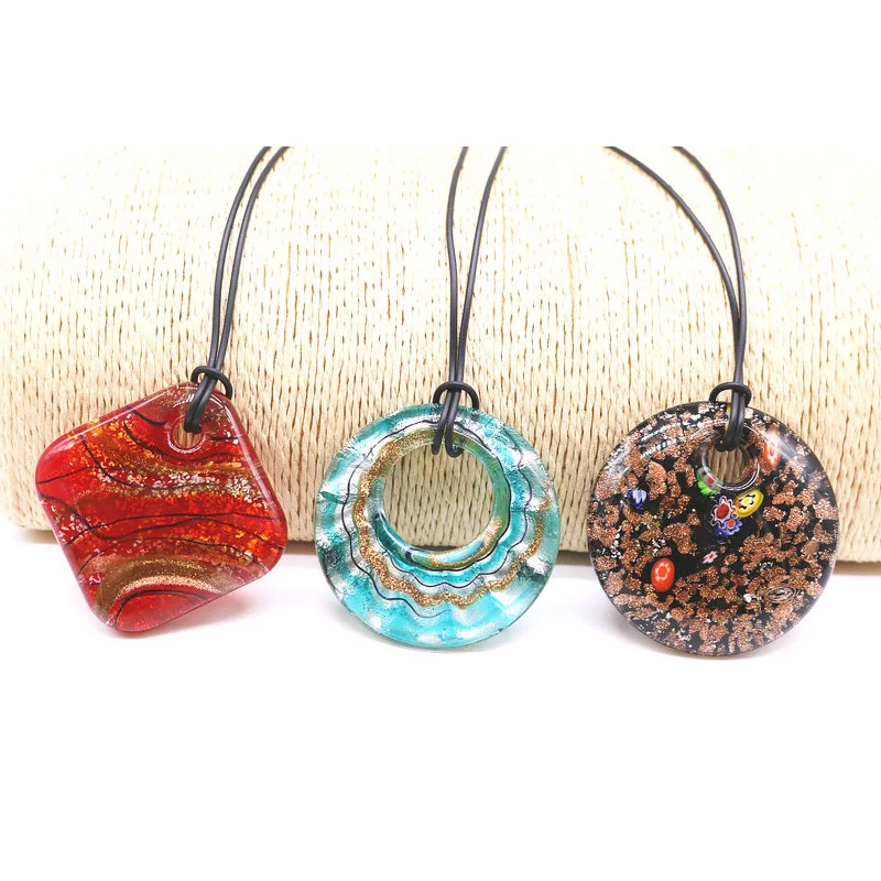 3PCS Different Shapes Glass Murano Pendant Necklace Jewelry Fashion