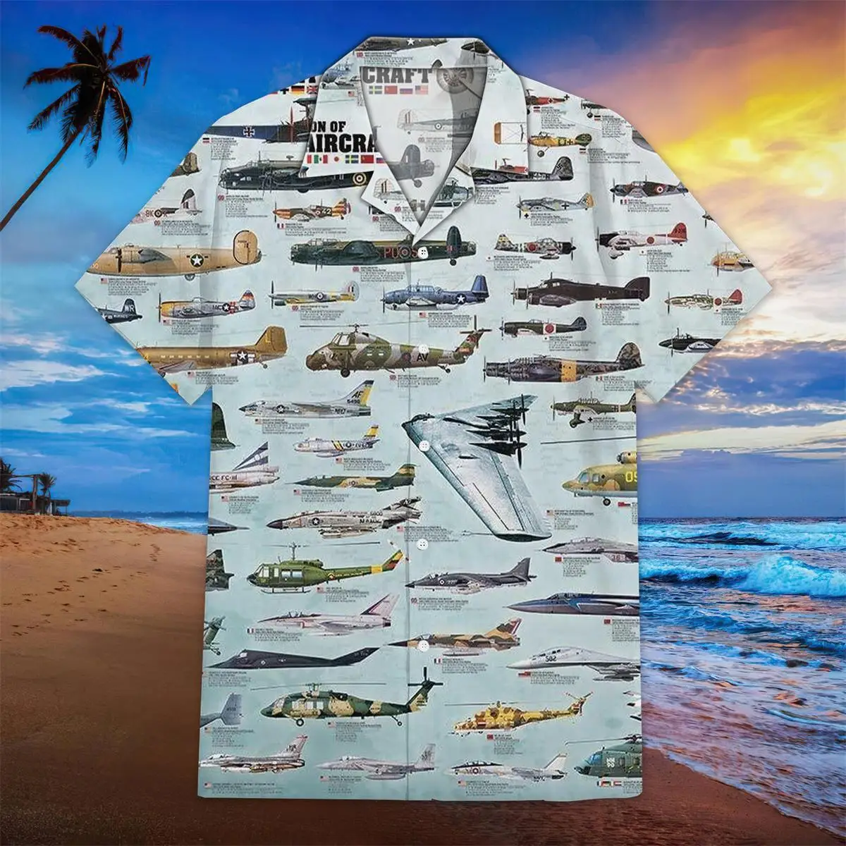 Camisa masculina com estampa 3D Aircraft, festa na praia do verão, camisas casuais extragrandes, manga curta, blusas de peito único, roupas masculinas da tendência