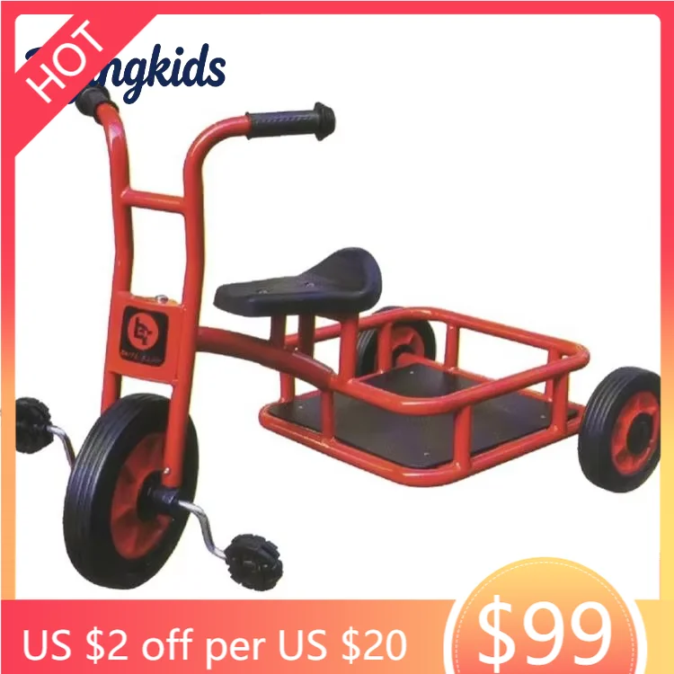6-Speed Tandem Steel Tricycle for Kids with Passenger Seat & Training Wheels