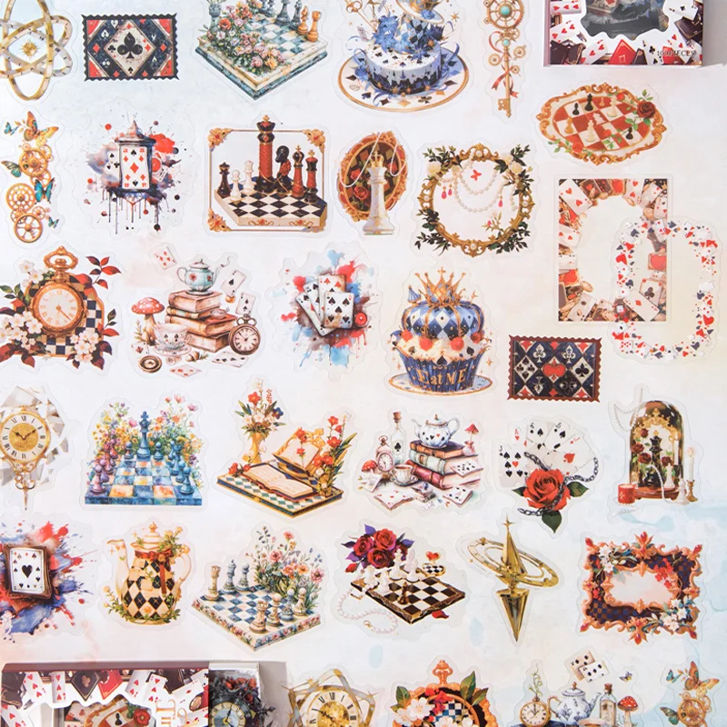 السيد ورقة الكرتون الوقت لعبة الدعامة ملصقات 100 ورقة/حزمة لطيف أليس لعبة كوب ساعة تنبيه PET ملصق القرطاسية ديكور المنزل #4