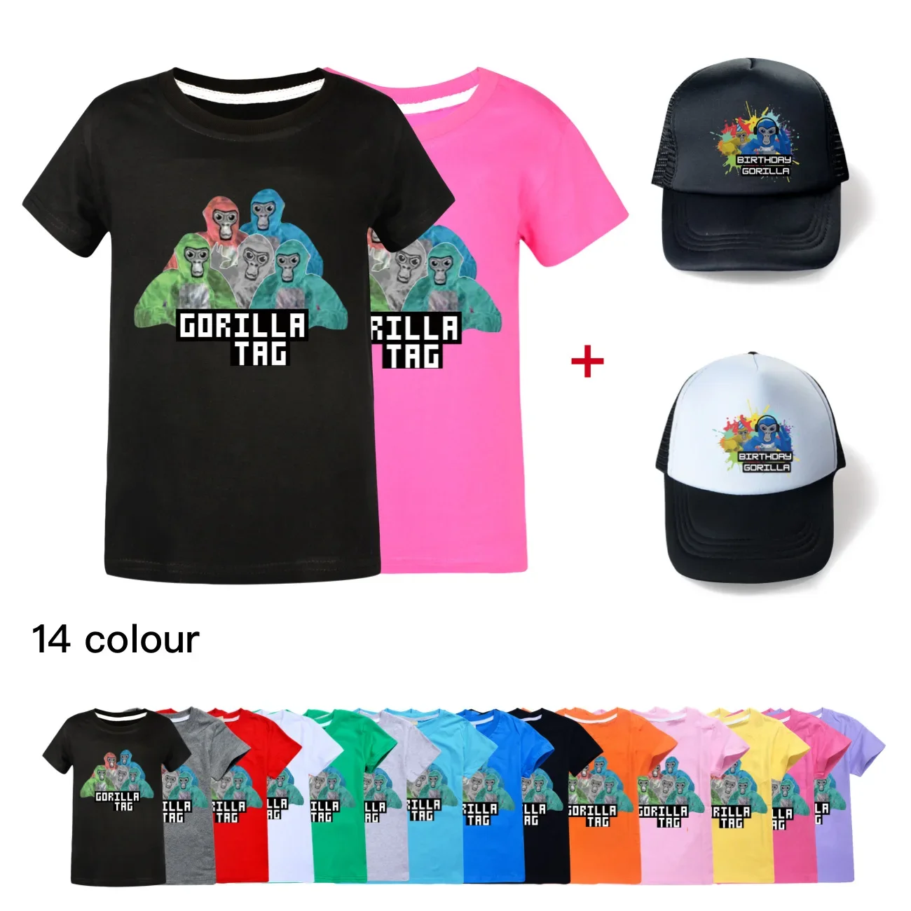 

Summer Kids T-shirt Children Cartoon Game T Shirt Gorilla Tag Toddler Baby Short Sleeves Tshirt & Baseball Cap Hat 3265