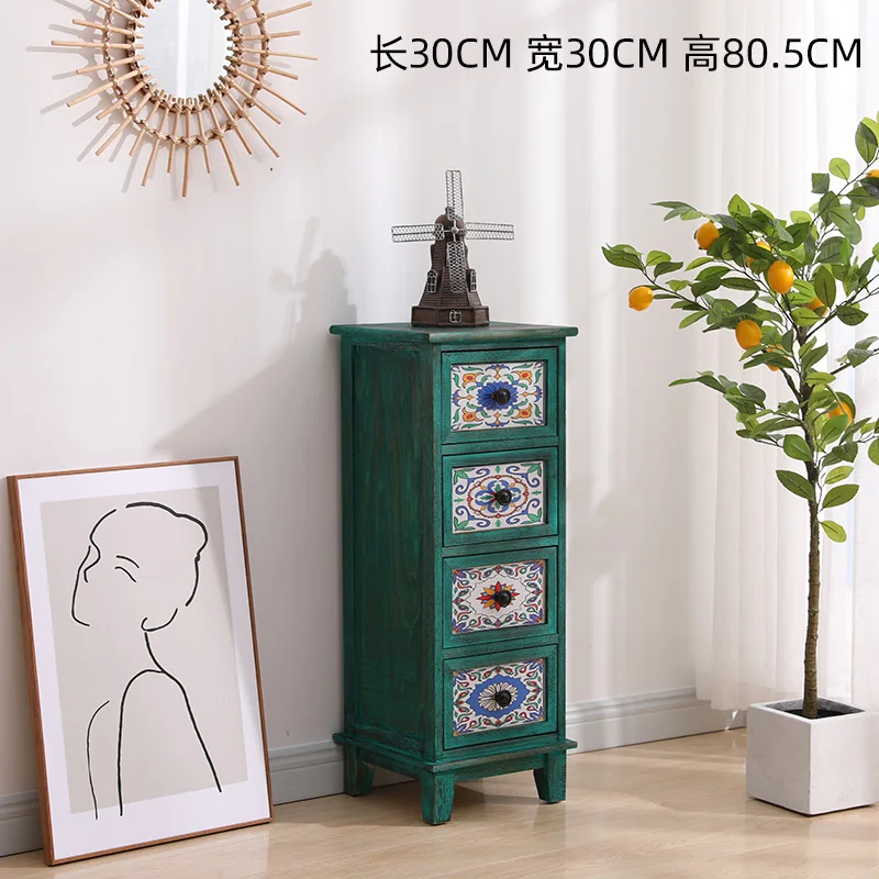 American solid wood chest, painted drawer cabinet, living room storage cabinet, retro bedroom, simple light luxury locker, homes image 2