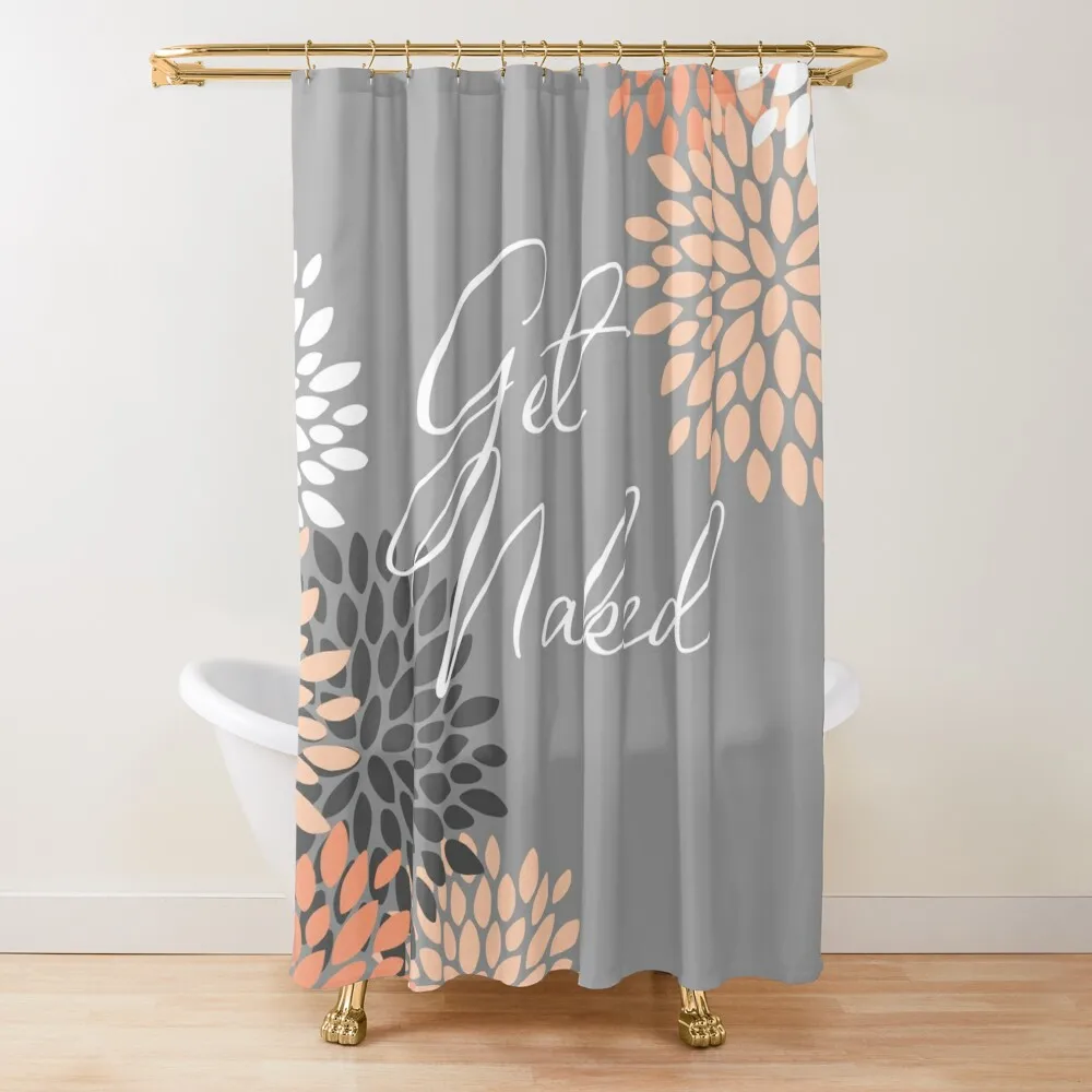 Get Naked - Floral Peach, Gray, White Shower Curtain Waterproof Bath And Anti-Mold Luxury Bathroom Curtain