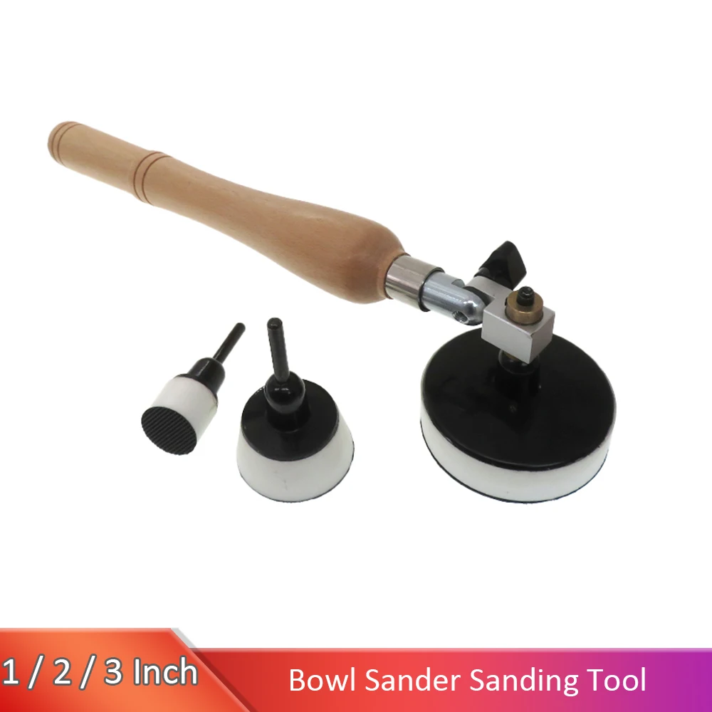 Bowl Sander Sanding Tool Hook&Loop Sanding PU Pad 1&2&3Inch Long Hardwood Handle Sandpaper and Foam pad for Woodworking DIY Tool