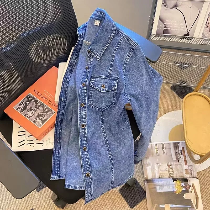 Vintage High Elasticity Women Denim Jacket Casual Pocket Button Basic Coat For Women 2024 Spring New Shirt Jacket Female