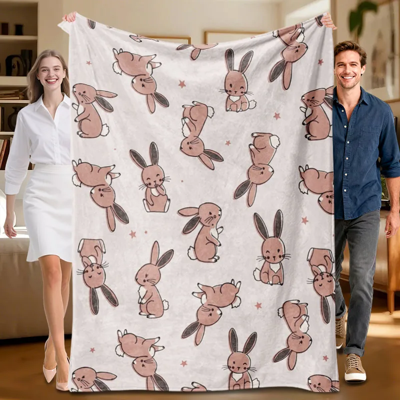 Pink Bunny Flannel Blanket Soft All Season