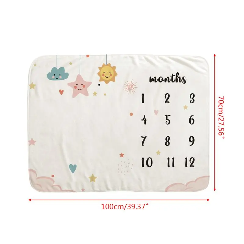 F19F Baby Monthly Record Growth Milestone Blanket Newborn Photography Props Clouds Pattern Children Photo for Creative