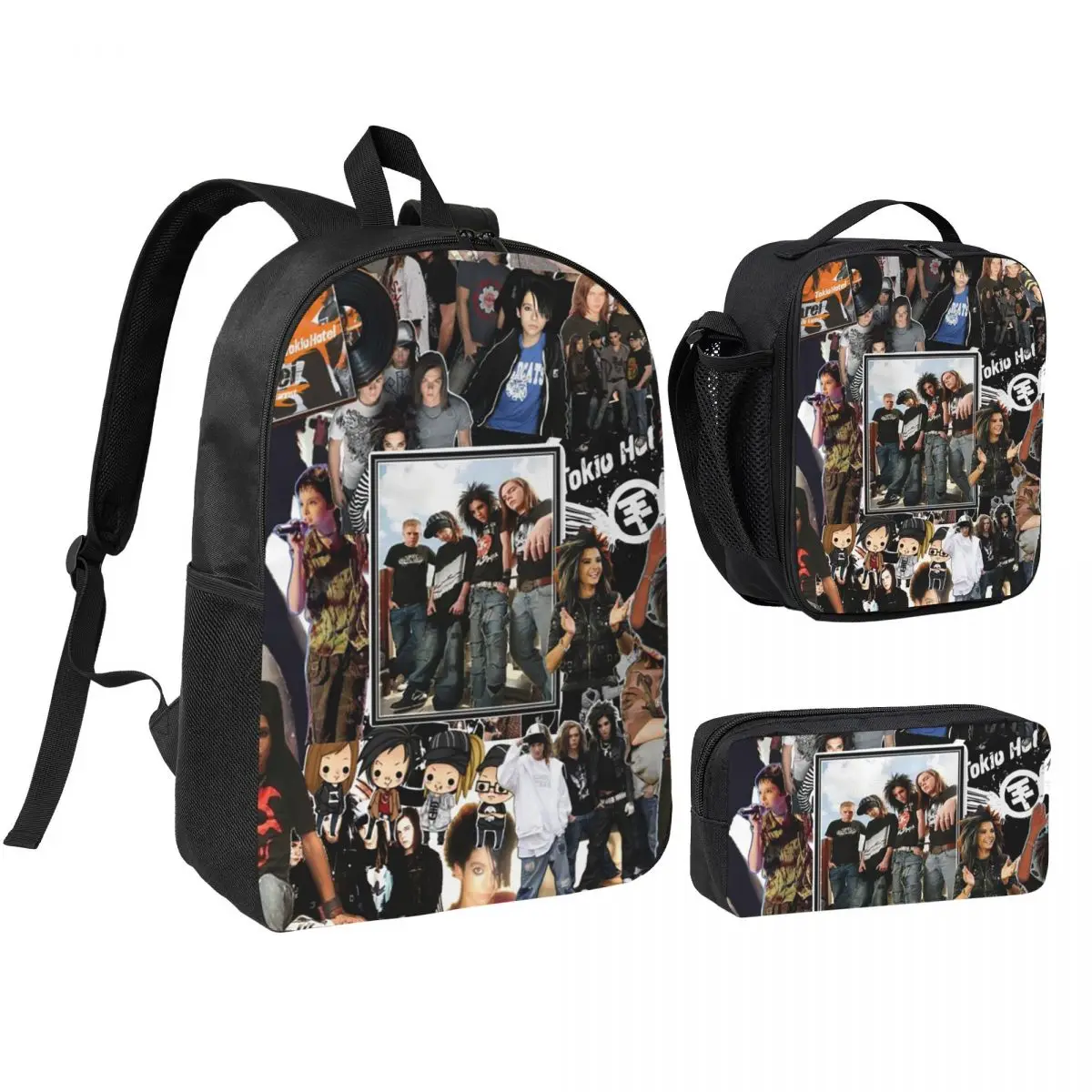 Tokio Hotel Emblem Backpack Student BookBag School Bag Shoulder Bags 3ps Insulated Lunch Bag Pencil Case