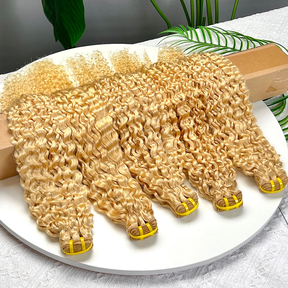 # 613 لون عميق شعر بشري مجعد شقراء حزم لحمة مزدوجة 22-28 بوصة نسج الشعر ملحقات 1 2 3 4 حزم شعر عذراء الخام