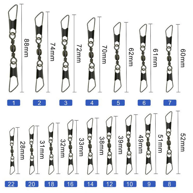 Ball Bearing Barrel rolamento giratório, Anel sólido, Duplo A Interlock Snap, Conector de pesca com Pin, Acessórios de pesca, 50Pcs