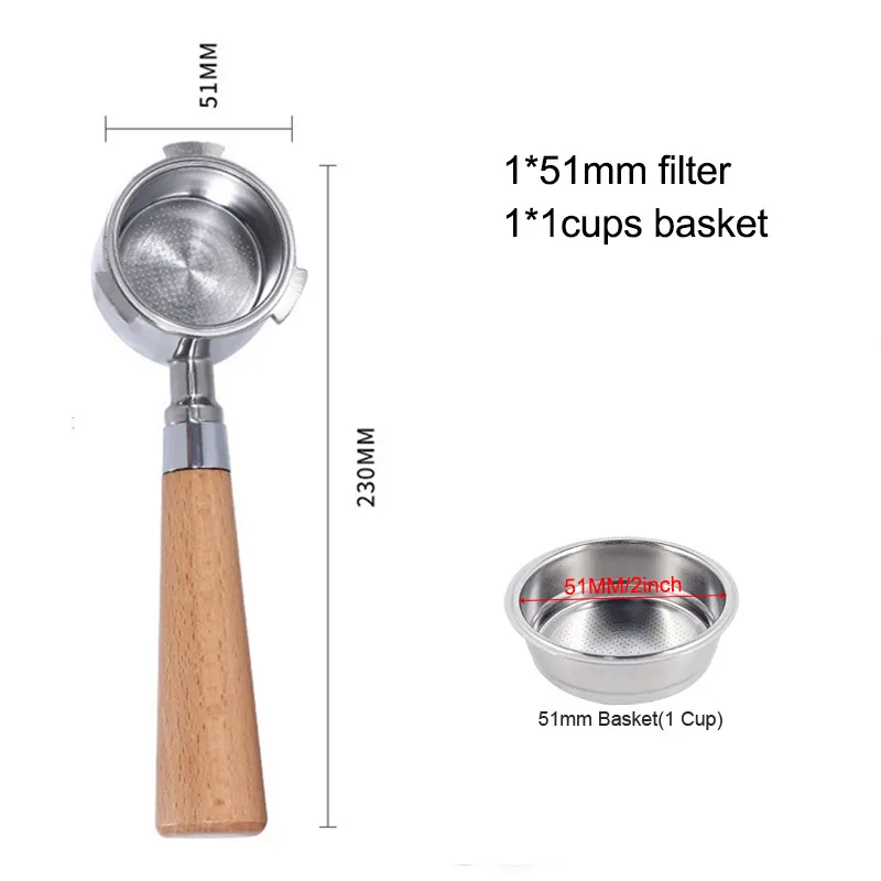 51mm Bottomless Coffee Portafilter Stainless Steel Filter With 1 2 4Cup Basket for Hibrew h11 Oster Cecotec Phico Coffee Machine