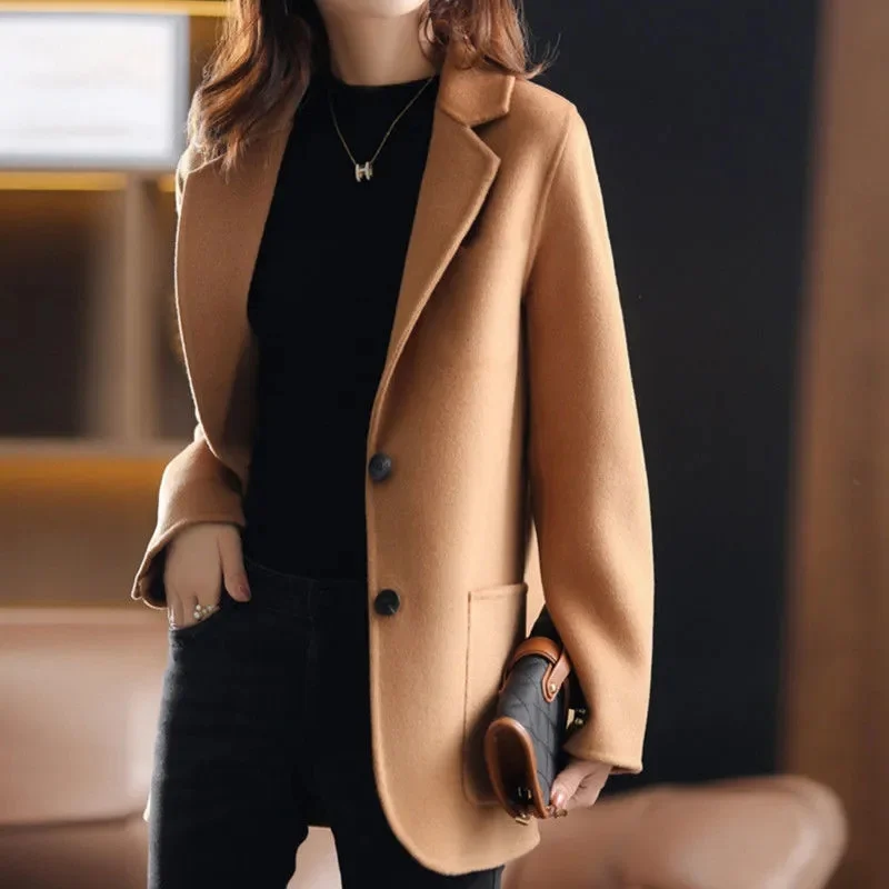 

Fashion Elegant Women Coat New Korean Version Simple Solid Color Woolen Coat Temperament Loose Autumn Short Jacket Women