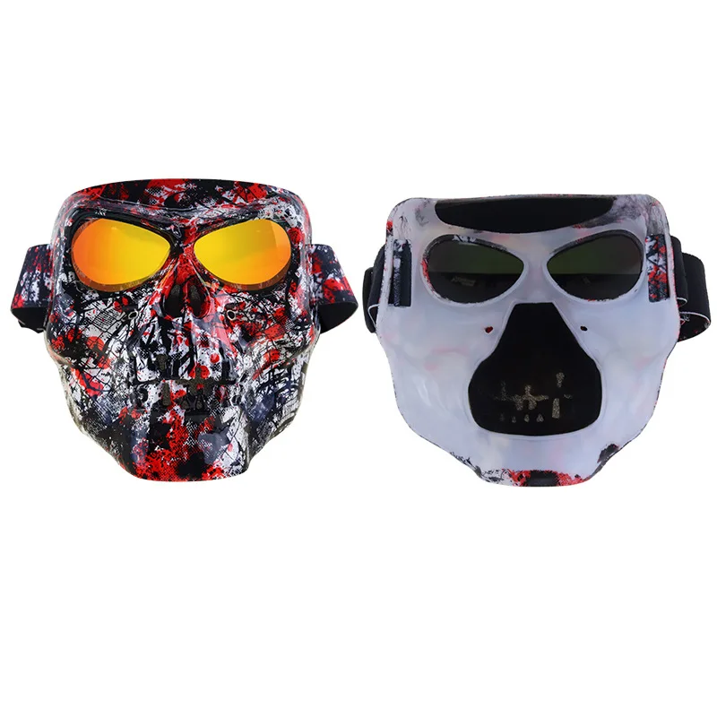 BOLLFO Skull Motorcycle Face Mask PC Lens TPU Frame Adjustable Strap Ventilated Design for Motocross Off Road ATV Riding Cosplay