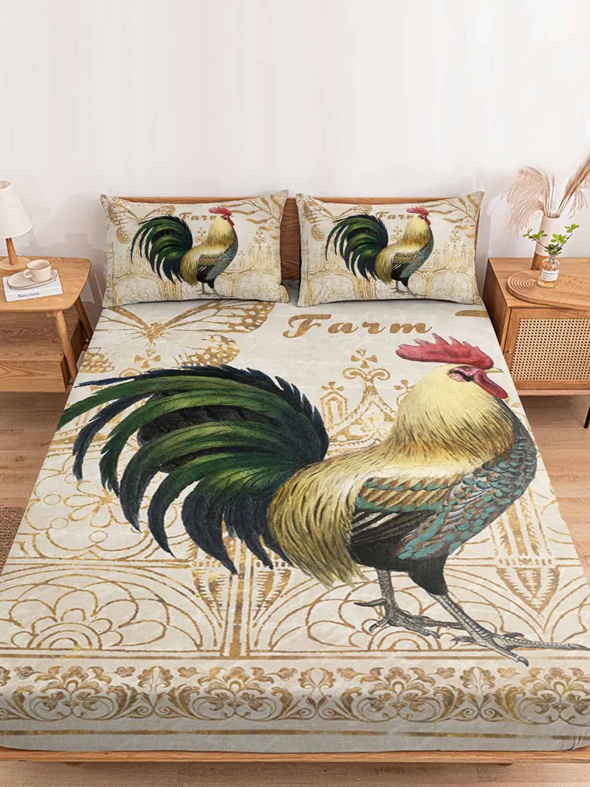 

Позолоченная текстура, идиллическая натяжная простыня с позолоченным узором, эластичная лента, противоскользящий протектор матраса для односпальной и двуспальной кровати