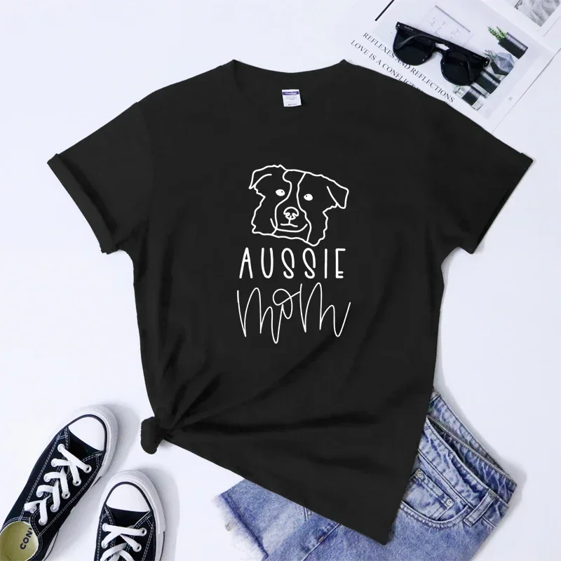 Aussie Mom T-Shirt Cute Australian Shepherd Graphic Tee Shirt Funny Dog Mama Gift Tshirt Camiseta