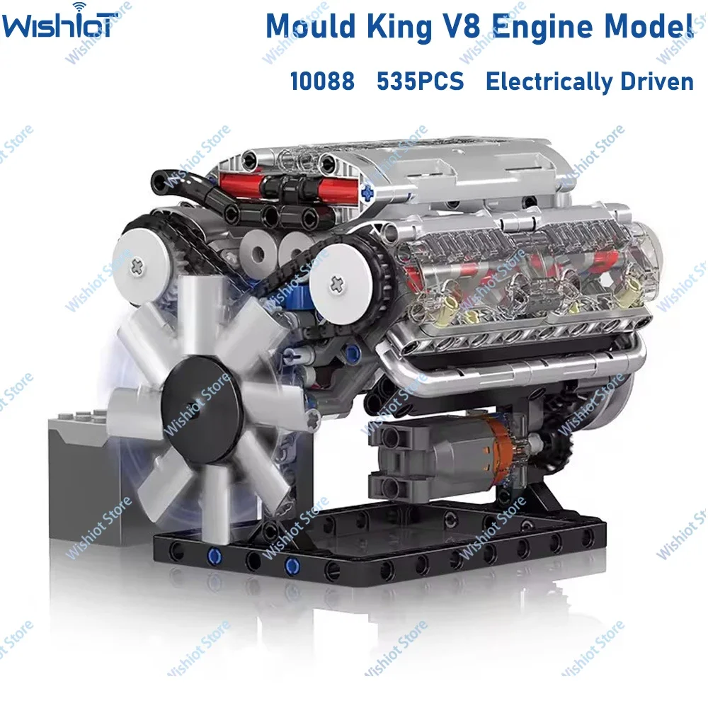 

Mould King V8 Engine MOC Simulation Scale Model Kit with Battery and L Motor Electrically Driven Building Blocks Car Toy Gift