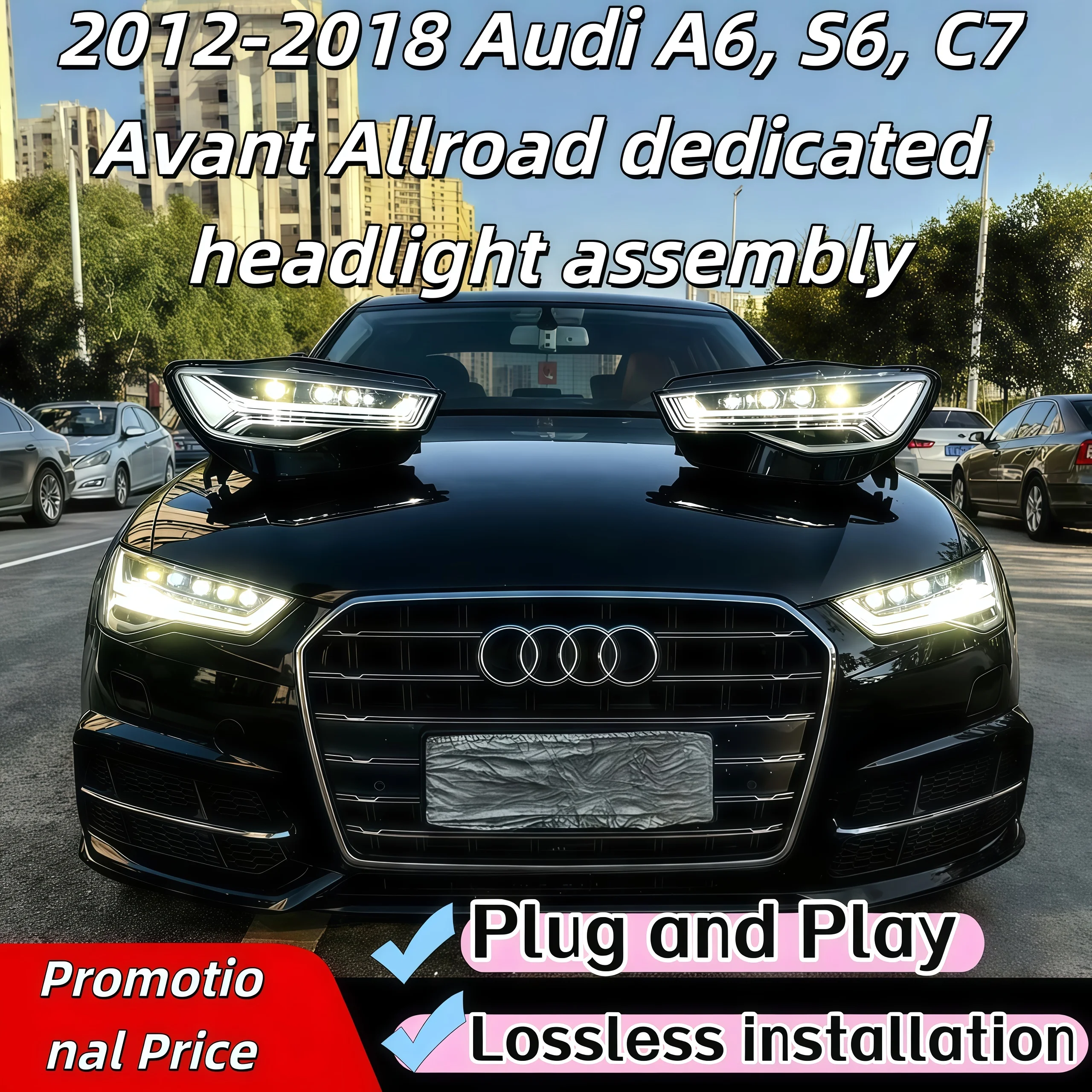 

For Audi 2012-2018 models A6, S6, C7Avant Allroad, Original LED daytime running lights and headlight assembly. Plug and play.