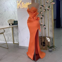 Sexy Mermaid Evening Dresses For Woman Gorgeous Satin Simple Beautiful Off The Shoulder Sleeveless High Slit Prom Gowns 2024