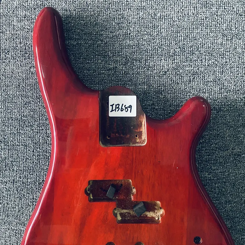 IB689  Active Pickups Electric Bass Semi Finishing PJB Bass Body Transparent Red Color in Solid Wood DIY Replace USE