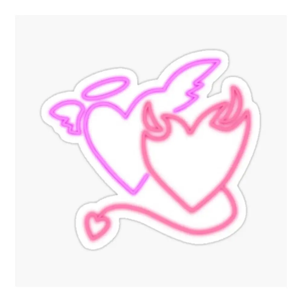 Neon Angel Devil Hearts Sticker Helmet Flask Cup Laptop Car Vehicle Window Bumper Decal