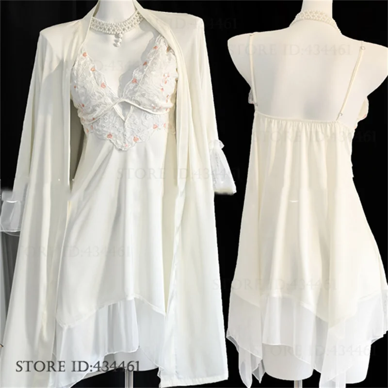 

Летний новый женский комплект из 2 предметов: сексуальный кружевной халат и ночная сорочка, домашнее платье из шелковистого атласа, пижама, одежда для дома