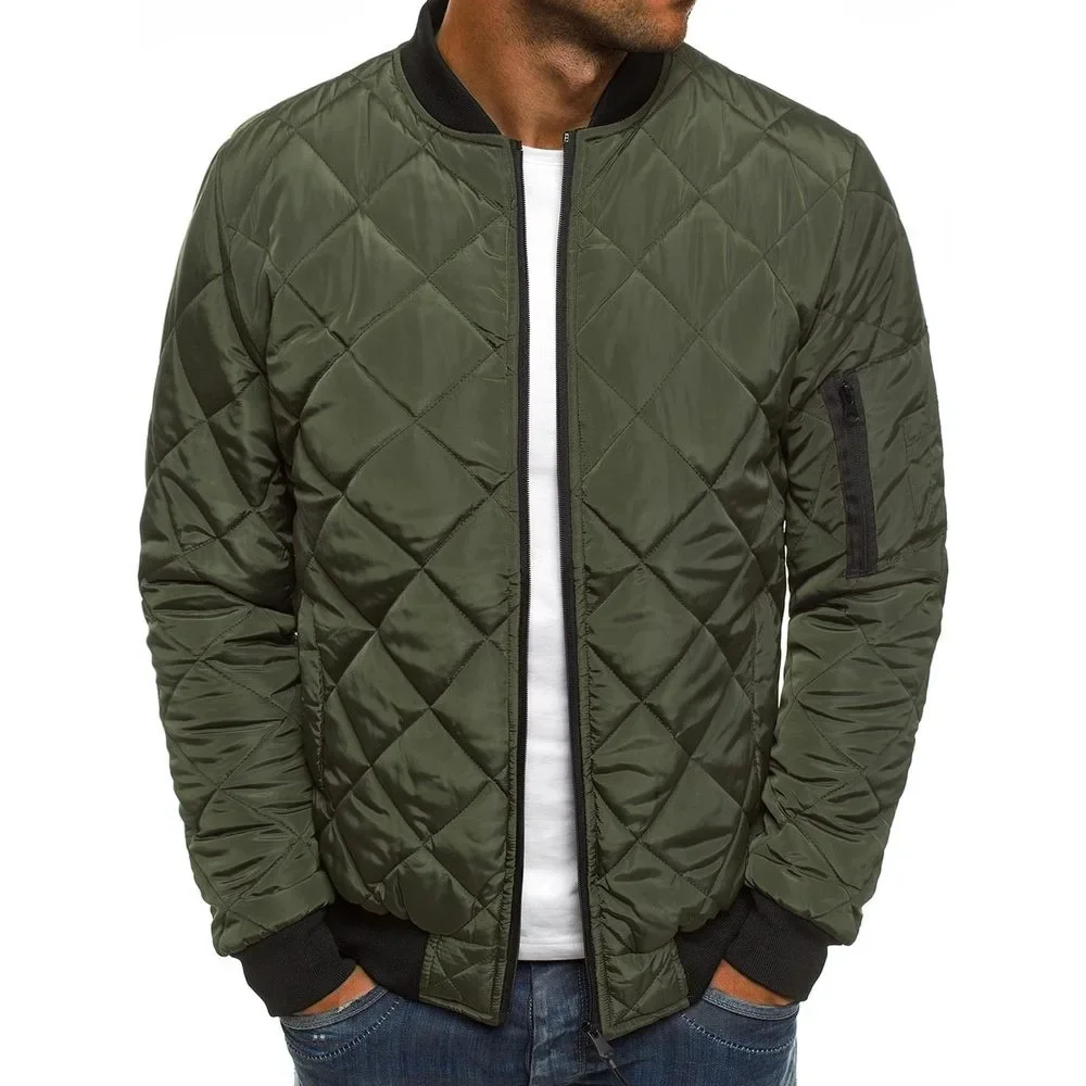 European and American Men New Autumn and Winter Fashion Solid Color Zippered Loose Jacket Diamond-quilted Cotton-padded Clothing