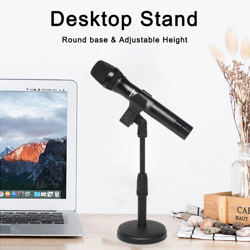 FREEBOSS البث المباشر حامل هاتف قاعدة مستديرة قابل للتعديل زاوية الارتفاع دعامة هاتف محمول مع 2 كليب ميكروفون حامل KT-22A